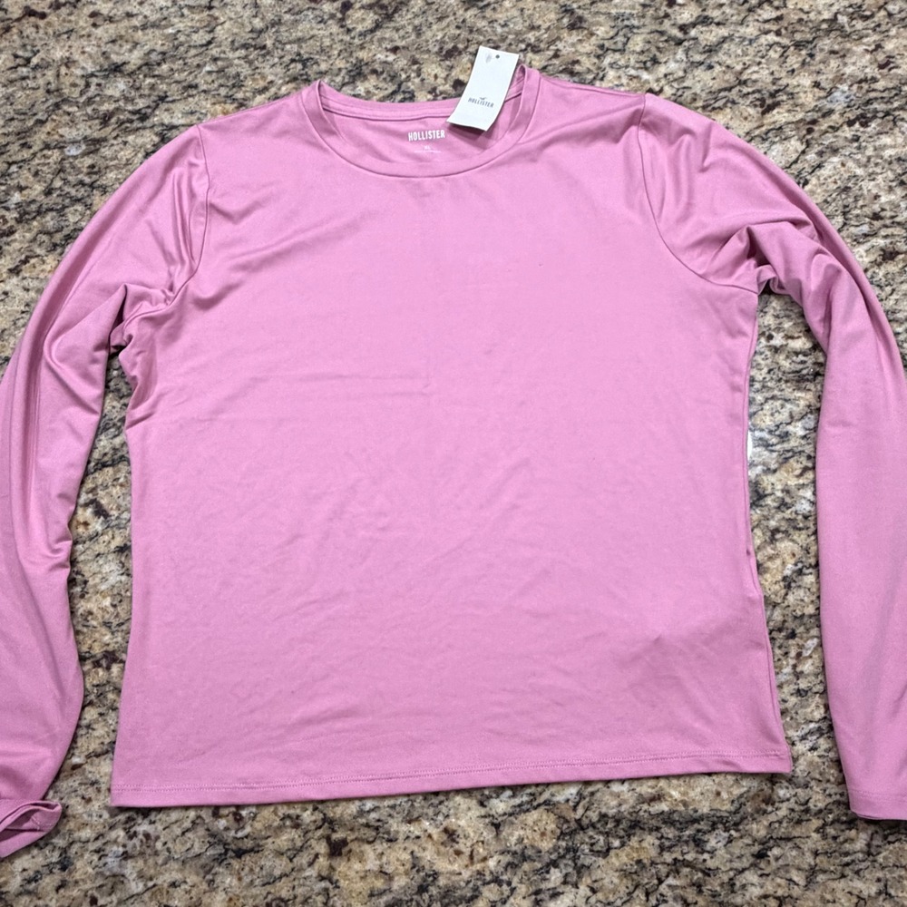 Hollister Womens XL Pink Long Sleeve Crewneck Performance T-Shirt NWT 663861143